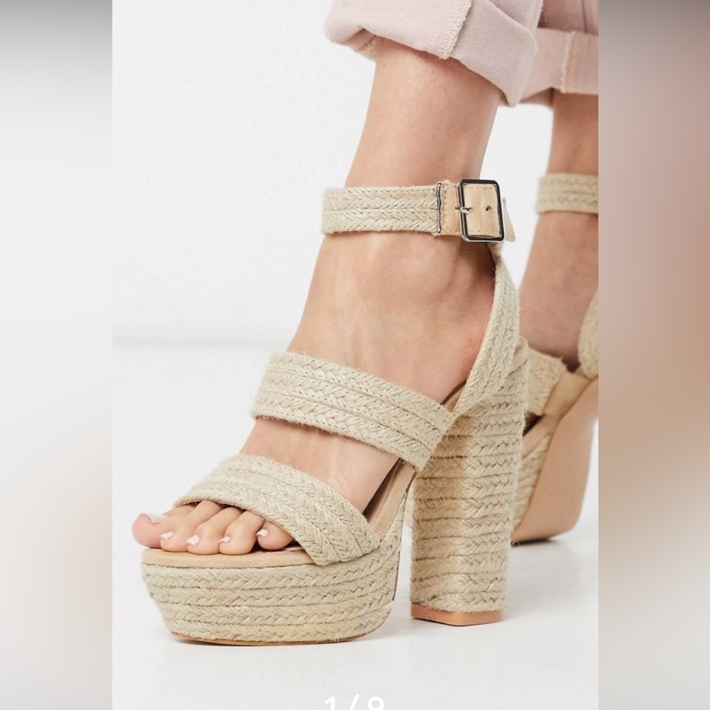 Public Desire Jet Set platform sandals in Rafia US size 6